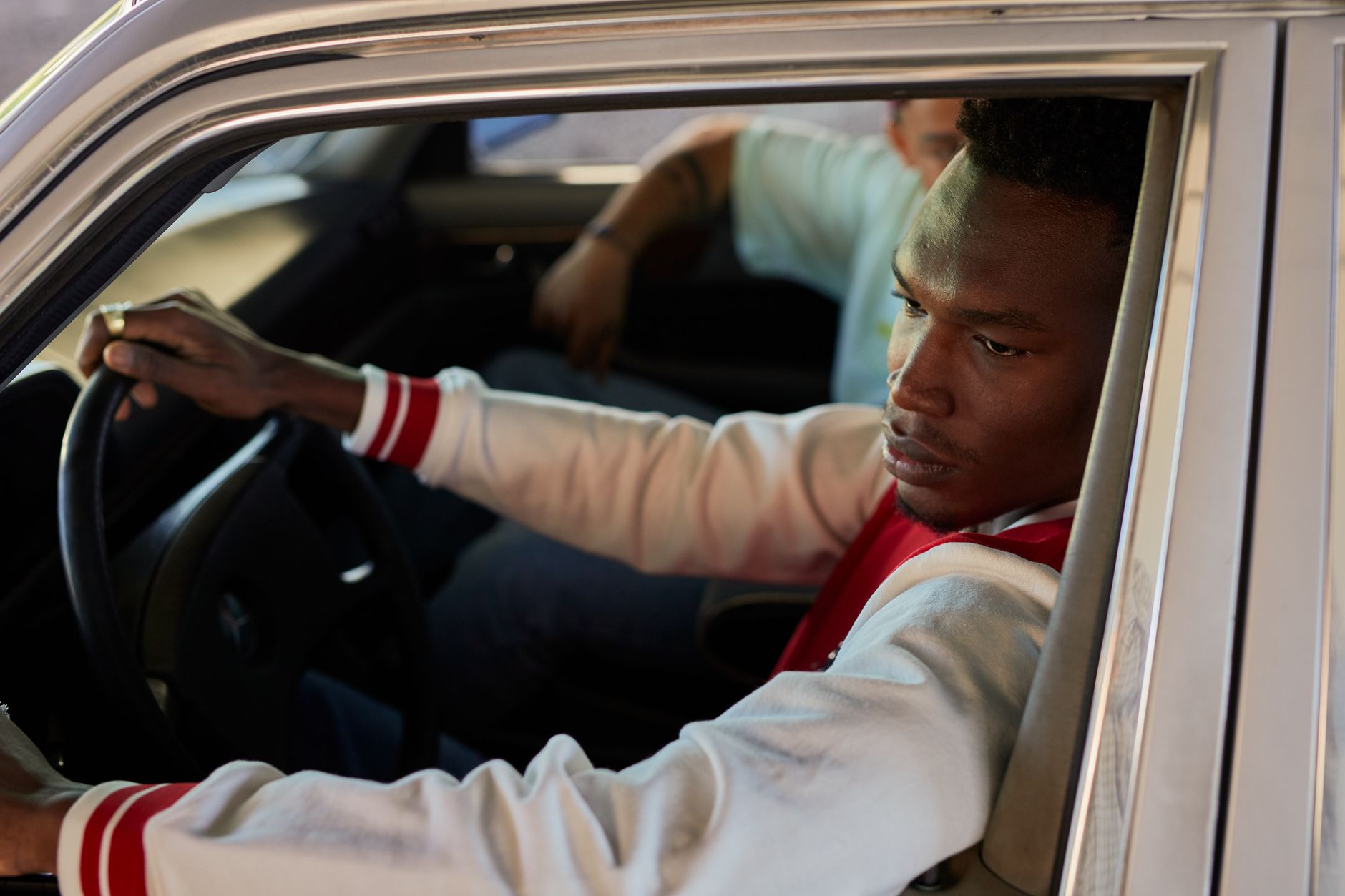 A man driving through the city